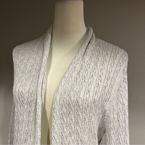 100% cotton Elegant Women's Open-Front Light Gray cardigan sweater size medium - Picture 2 of 13